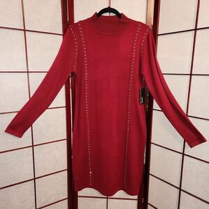 Lapis Burgundy Rhinestone Long Sleeve Dress